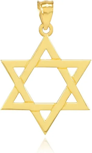 Vista 4 de Collar con colgante de oro amarillo de 14 k tradicional judío estrella de David grande