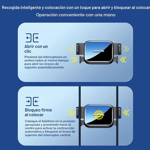 Vista 4 de Soporte de teléfono para ventilación de automóvil, con bloqueo de una tecla, clip de extensión universal para automóvil, nunca bloquea
