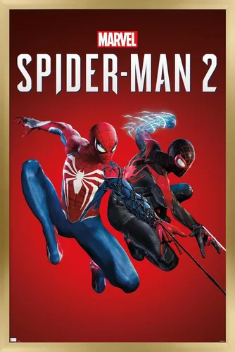 Vista 13 de Trends International Marvel's Spider-Man 2 - Póster de pared de arte con llave, 22.4 pulgadas de largo x 14.7 pulgadas, versión enmarcada de madera