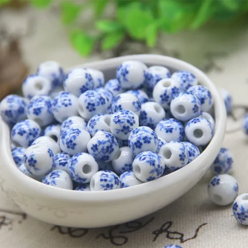 Vista 8 de 100 cuentas de porcelana de 0.315 pulgadas (0.315 in), cuentas de cerámica redondas chinas, cuentas de porcelana azul y blanca con agujero de 0.098
