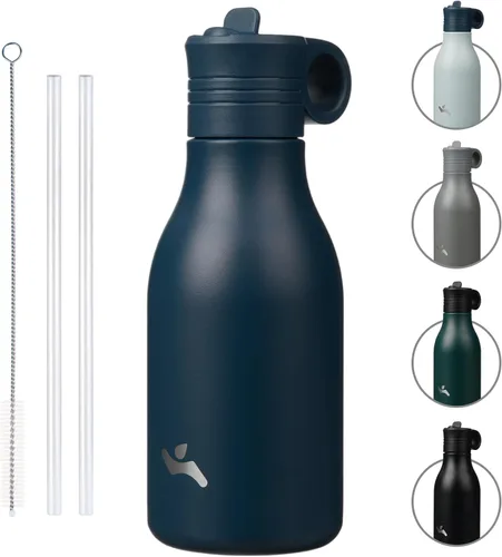 Vista 33 de Konokyo Botella de agua de acero inoxidable de 12 onzas con popote, botella de agua de viaje de metal aislada, reutilizable y a prueba de fugas, sin