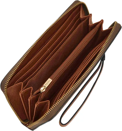 Vista 2 de Fossil Women's Logan Leather RFID-Blocking Zip Around Clutch Wallet with Wristlet Strap for Women