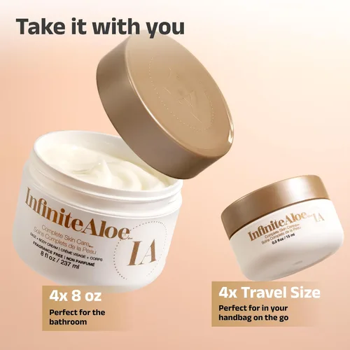 Vista 3 de InfiniteAloe, Hidratante corporal y facial de aloe vera, crema facial sin fragancia, crema corporal, loción de manos para piel seca, 4 frascos