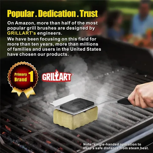 Vista 6 de GRILLART Cepillo de parrilla sin cerdas. Cabezal de limpieza reemplazable para barbacoa, herramientas raspadoras de ajuste perfecto para parrillas