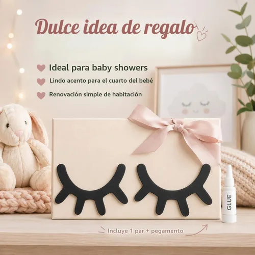 Vista 9 de VOSAREA Decoración de pared de ojos dormilones: calcomanía de pared de pestañas de madera, decoración de guardería, calcomanías 3D de ojos