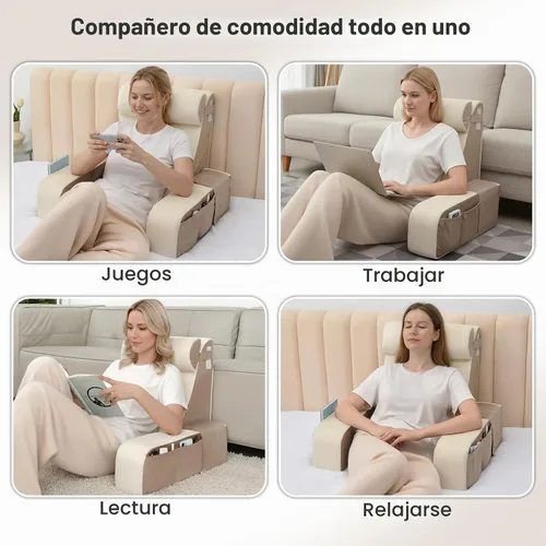 Vista 4 de Vekkia Almohada de lectura de 21 pulgadas para sentarse en la cama, almohada ergonómica de cuña trasera de 60° con espuma de múltiple densidad