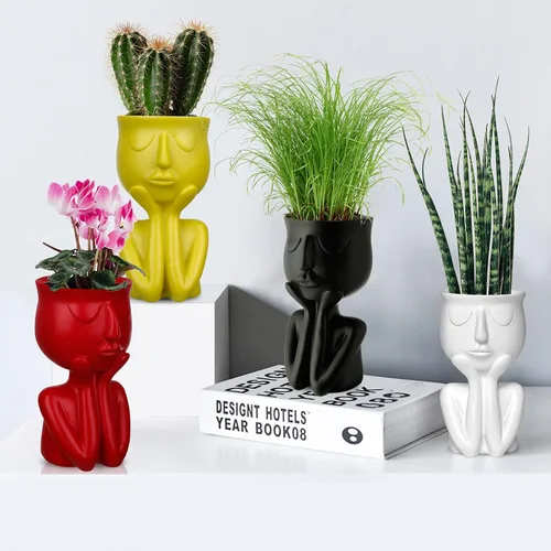 Vista 4 de Maceta de resina con forma de persona, maceta de 6 pulgadas, pequeños jarrones de flores con forma de humano, macetas para suculentas, decoración