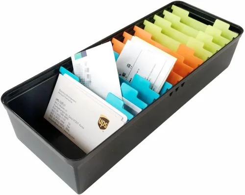Vista 5 de Organizador de tarjetas de visita: caja de almacenamiento de 500 tarjetas con 11 divisores