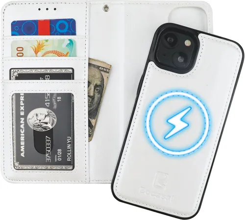 Vista 17 de Bocasal Funda tipo cartera desmontable para iPhone 14 con bloqueo RFID, ranuras para tarjetas, soporte de piel sintética de alta calidad, soporte