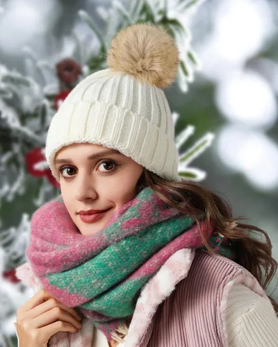 Vista 2 de DOFOWORK Gorros de invierno para mujer, gorro de invierno para mujer con pompón de piel sintética cálido