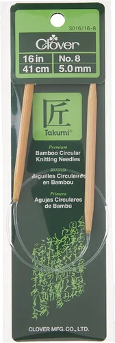 Vista 4 de Clover, agujas de tejer circulares de bambú, 16 pulgadas, Bambú, Lavanda grisáseo, 8