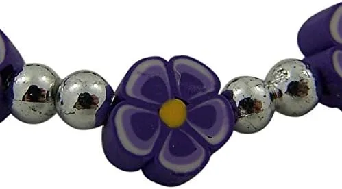 Vista 3 de Pulsera de rosario con cuentas de flores Fimo con medalla milagrosa, 6 pulgadas