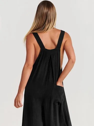 Vista 5 de Overol con pechera para mujer, casual, holgado, sin mangas, pierna ancha, con bolsillos