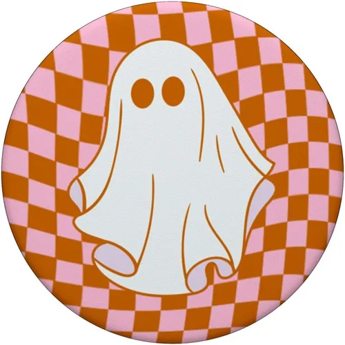 Vista 3 de Retro Groovy - Tablero de ajedrez a cuadros Ghost Halloween PopSockets intercambiables PopGrip