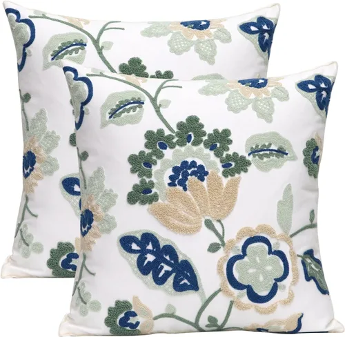 Vista 23 de Pack of 2 Embroidered Decorative Throw Pillow Cover 18x18 Inch Farmhouse Floral Pillowcase for Living Room Sofa Bed (Big Pumpkin)
