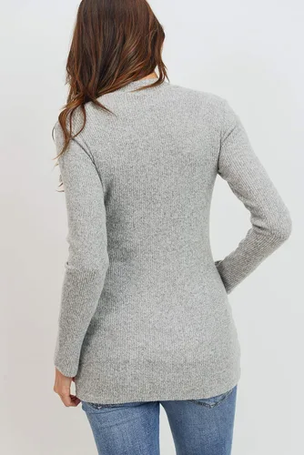 Vista 8 de Camiseta de maternidad de punto acanalado para mujer con cuello alto falso de manga larga