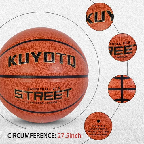 Vista 6 de KUYOTQ Baloncesto callejero para niños y jóvenes, tamaño 5 para exteriores, 27.5 pulgadas, piel suave, canal profundo, resistente al desgaste