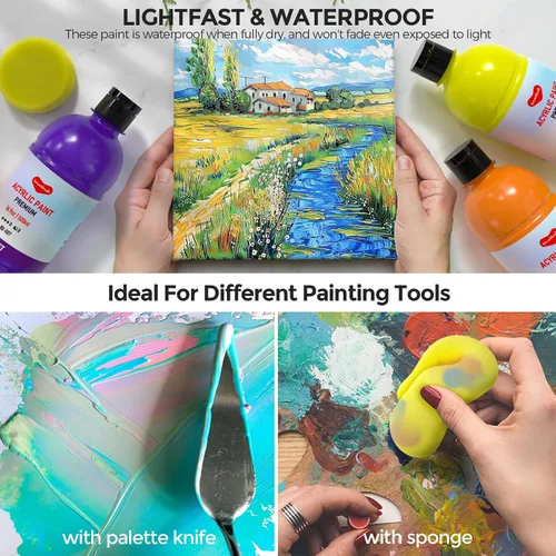 Vista 5 de Smallbudi - Juego de pintura acrílica a granel, 12 colores de 16.9 onzas (16.9 fl oz), kit de pintura acrílica no tóxica grande para pintar fiestas