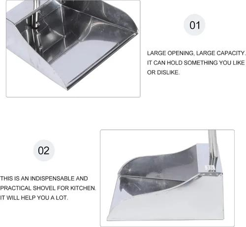 Vista 9 de Zerodeko Sartén vertical con mango largo de acero inoxidable vertical para vestíbulo para el hogar, cocina, oficina, vestíbulo, piso, pala de granero
