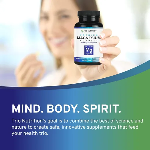 Vista 5 de Trio Nutrition Complejo de magnesio para 90 días de suministro de 420 mg Calma, relajación, alivio del estrés y recuperación muscular Suplemento