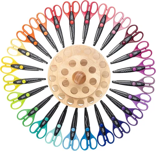 Vista 4 de School Smart Juego de tijeras para bordear papel con soporte, diseños surtidos, paquete de 24