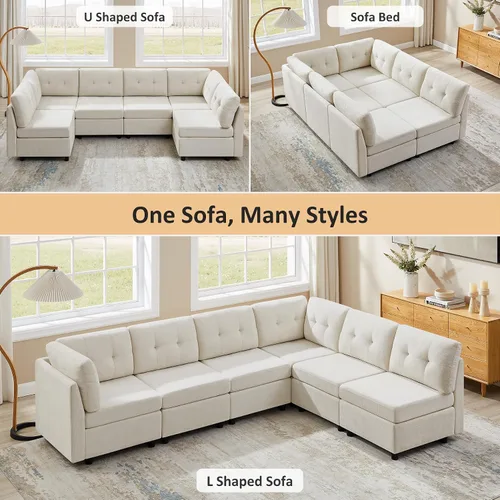 Vista 4 de VANOMi - Sofás seccionales de 6 plazas para sala de estar, sofá modular convertible de 118" en forma de nube, cómodos sofás de chenilla y sofás