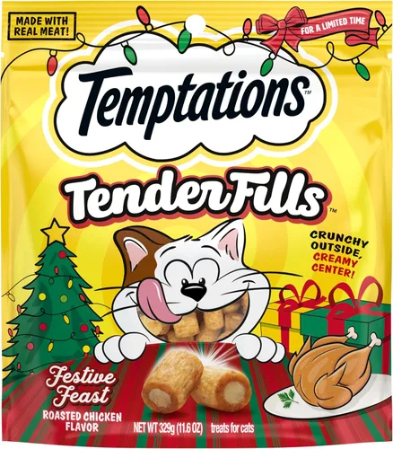 Vista 13 de Temptations Tender Fills - Golosinas crujientes y suaves para gatos adultos, sabor a pollo tostado, bolsa de 2.1 onzas (paquete de 12)
