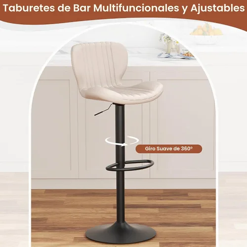 Vista 5 de JAMFLY Juego de 2 taburetes de bar, taburetes de bar ajustables de cuero, taburetes de bar modernos, sillas de isla juego de 2 para cocina
