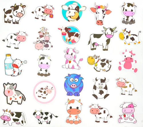 Vista 3 de Aowplc Paquete de 50 calcomanías de vaca, calcomanías de vinilo impermeables lindas de animales de dibujos animados para niños