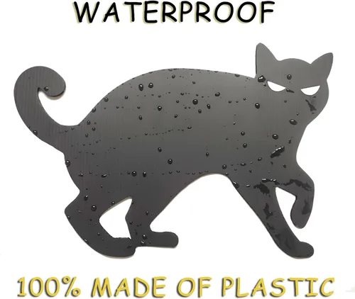 Vista 6 de Paquete de 6 carteles de decoración de gato negro de Halloween con estacas que brillan en los ojos oscuros, aterradores, impermeables, para patio