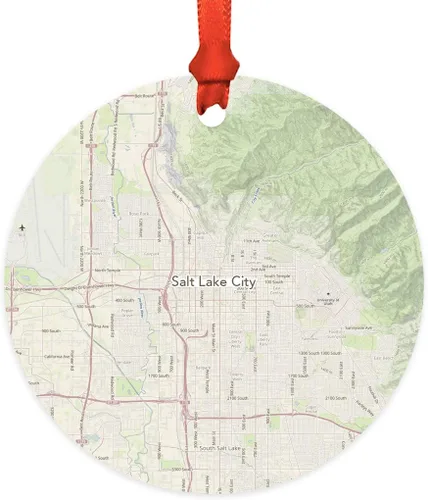 Vista 43 de Andaz Press Mapa de la ciudad de Estados Unidos redondo de madera natural MDF ornamento de Navidad, Akron, Ohio Vintage Mapa, 1 paquete, larga