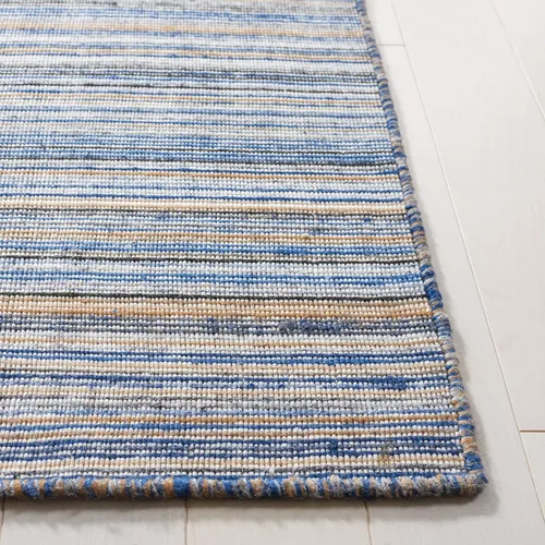 Vista 4 de SAFAVIEH Kilim Collection - Alfombra de pasillo de 2 pies 3 pulgadas x 9 pies, azul y amarillo, hecha a mano con rayas bohemias, ideal para zonas