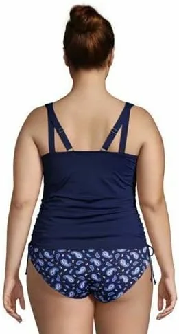 Vista 2 de Lands' End Traje de baño tankini con cuello en V ajustable resistente al cloro para mujer, tirantes ajustables