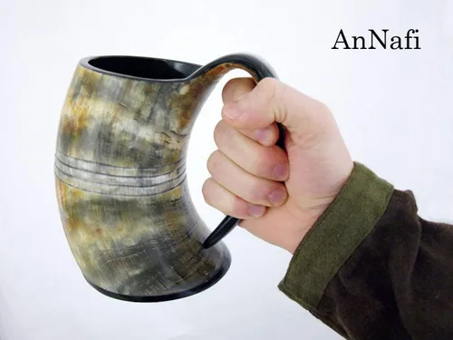 Vista 3 de AnNafi® Cuerno vikingo genuino, tazas de cuerno naturales hechas a mano para bebidas de cerveza, vino, aguamiel, colección Game Of Thrones, jarra