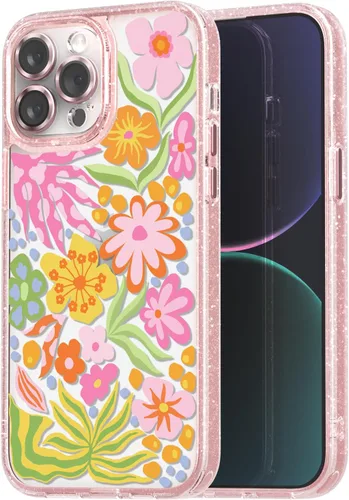 Vista 34 de Compatible para iPhone 13 Funda Bonita Estética - Funda para Teléfono Rosa con Purpurina con Protector de Cámara - Diseño de Cubierta