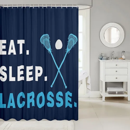 Vista 2 de Lacrosse - Cortina de baño para bañera para niños, con temática deportiva, cortina de ducha para niños y adultos, juego de cortina de ducha