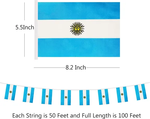 Vista 2 de Bandera de Cuerda Argentina de 100 Pies, 76 Piezas Bandera Estandarte Argentina, Pequeñas Mini Banderas del Mundo para Eventos Deportivos