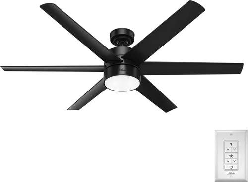 Vista 14 de Hunter Solaria 51477 - Ventilador de techo para exteriores o interiores de 72 pulgadas con luz LED, ventilador de techo blanco con control de pared