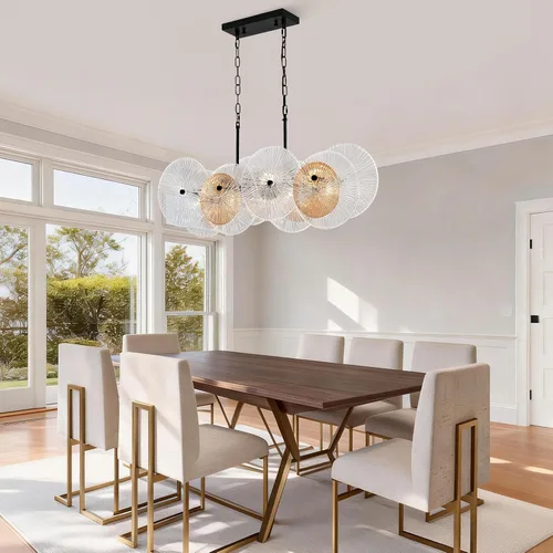 Vista 3 de LIGHTDAMY Candelabros de cristal negro para lámparas de comedor sobre la mesa Iluminación de isla de cocina de 8 luces con cubierta de vidrio
