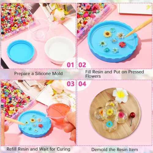 Vista 7 de 710 flores secas para manualidades de resina, pequeñas flores secas para uñas, flores secas prensadas pequeñas naturales reales para joyas, aretes