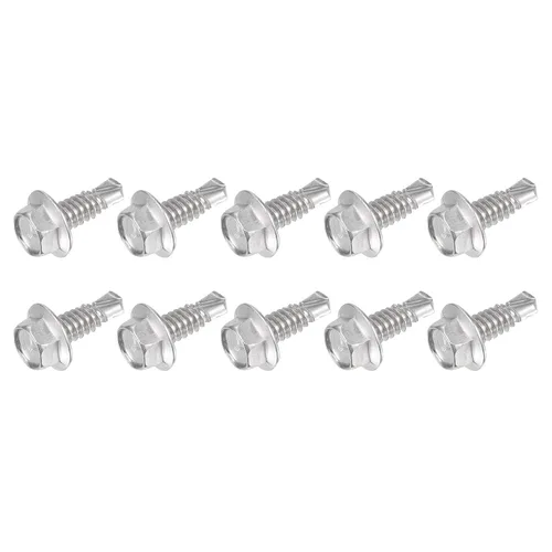 Vista 7 de METALLIXITY Tornillos autoperforantes para arandela hexagonal (#10 x 1 1/2 pulgadas), 25 unidades, brida hexagonal de acero inoxidable 410, tornillo