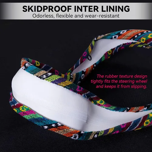 Vista 5 de funda elástica de microfibra para volante estilo boho para mujeres, ajuste universal de 38 cm para auto y SUV, cubierta protectora estilo hippie