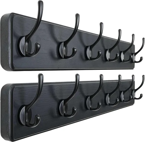 Vista 16 de Dseap Perchero de Pared: Moderno, Patentado, Resistente, 17.4" de Largo, Riel Colgador de Madera con 5 Ganchos Dobles para Abrigos de Invierno, Negro