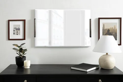 Vista 4 de Kate and Laurel Erina - Espejo de pared rectangular biselado moderno de transición sin marco con detalles de metal, 20 x 31, bronce