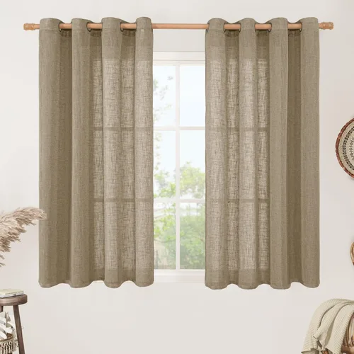 Vista 172 de LAMIT Cortinas de lino marrón caramelo para sala de estar, 84 pulgadas, de lino sintético, texturizado, filtrante de luz, paneles de privacidad