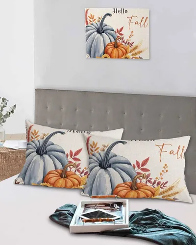 Vista 6 de Fundas de almohada de tamaño estándar de Acción de Gracias, 2 paquetes de fundas de almohada suaves decorativas para sofá de cuerpo largo, con Azul