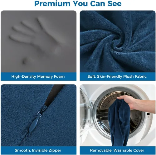 Vista 6 de Almohada de rodilla para dormir de lado, almohada de espuma viscoelástica con correa, color azul Ergonomic Between Leg Support Pillow for Sleeping