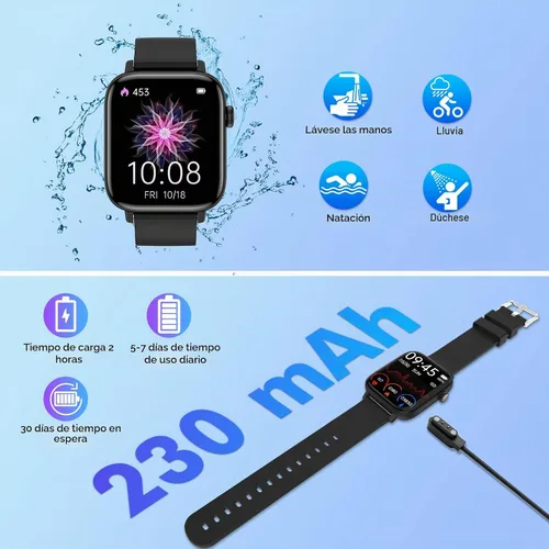 Vista 7 de Reloj inteligente para iPhone Android, rastreador de fitness de 1.9 pulgadas con (respuesta/hacer llamadas) IP 67 relojes digitales deportivos Negro