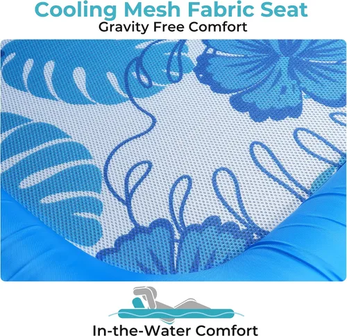 Vista 7 de Fabric Covered Inflatable Pool Lounger Float Adult, 70"x39" Extra Large Pool Float w/ UPF50+ Sunshade Canopy & Cupholder Caddy, Water Floaties Raft