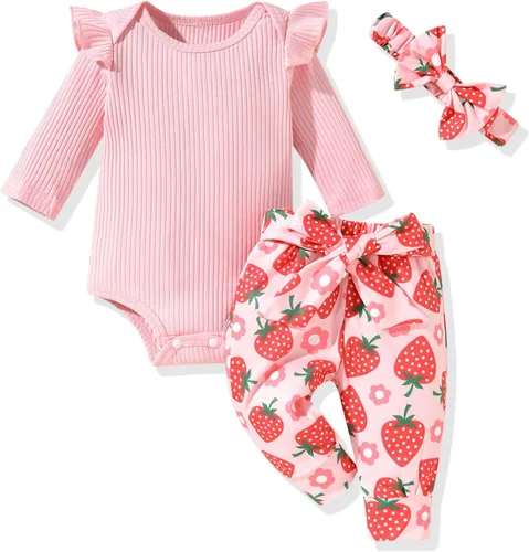 Vista 103 de Aalizzwell Conjunto de mameluco acanalado para bebé recién nacido prematuro para otoño e invierno